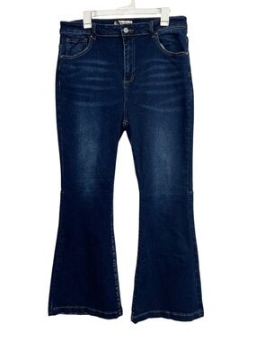 Freckled Poppy Risen Jeans Dark Blue 1XL Plus Flare Stretch Casual Everyday Boho